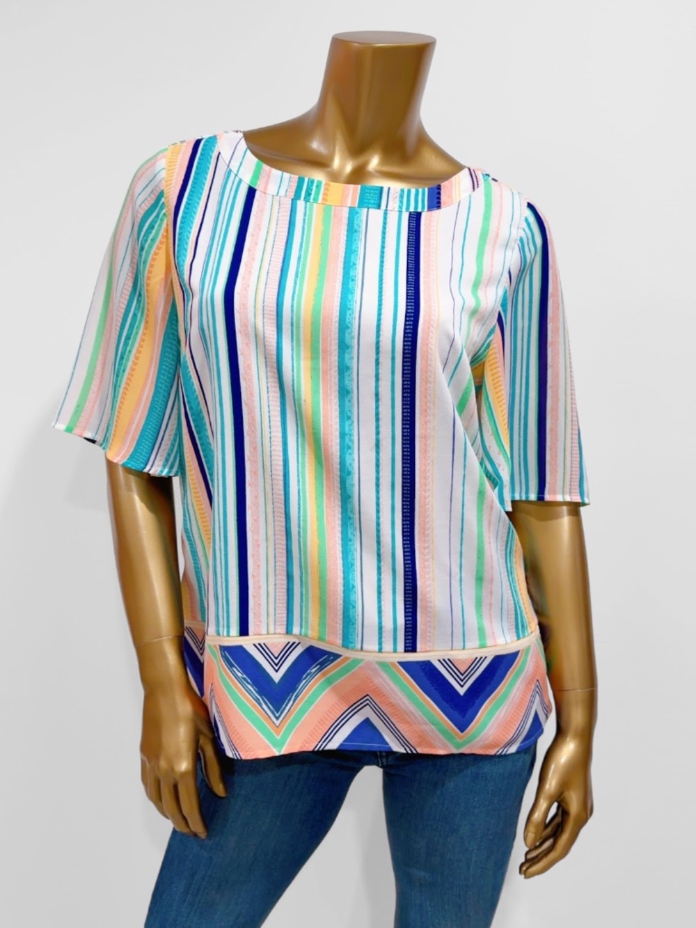 Chico's Women's Striped Chevron Print Multicolor Blouse Top Size 1P - U.S Medium